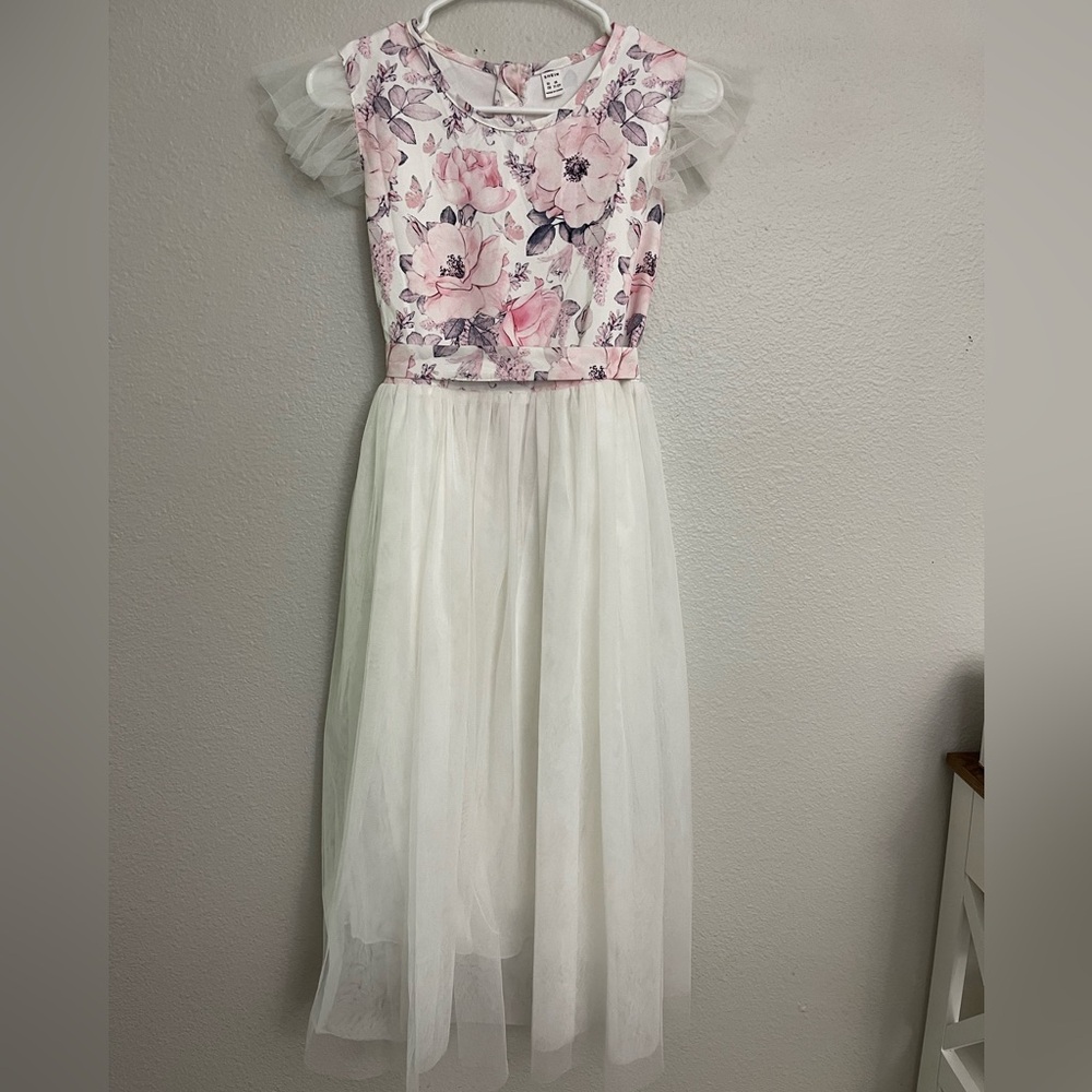 Floral Pink and White Kids Dress